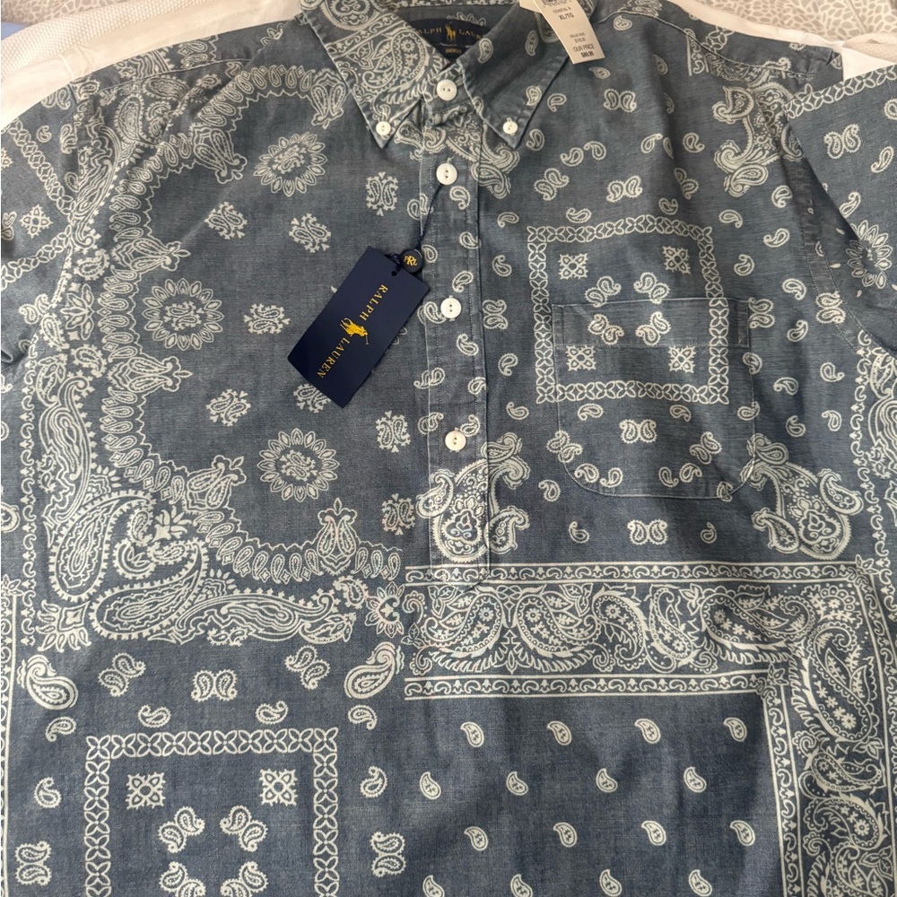 Ralph Lauren Casual Short Sleeve Button Down Shirt with Paisley Print NWT